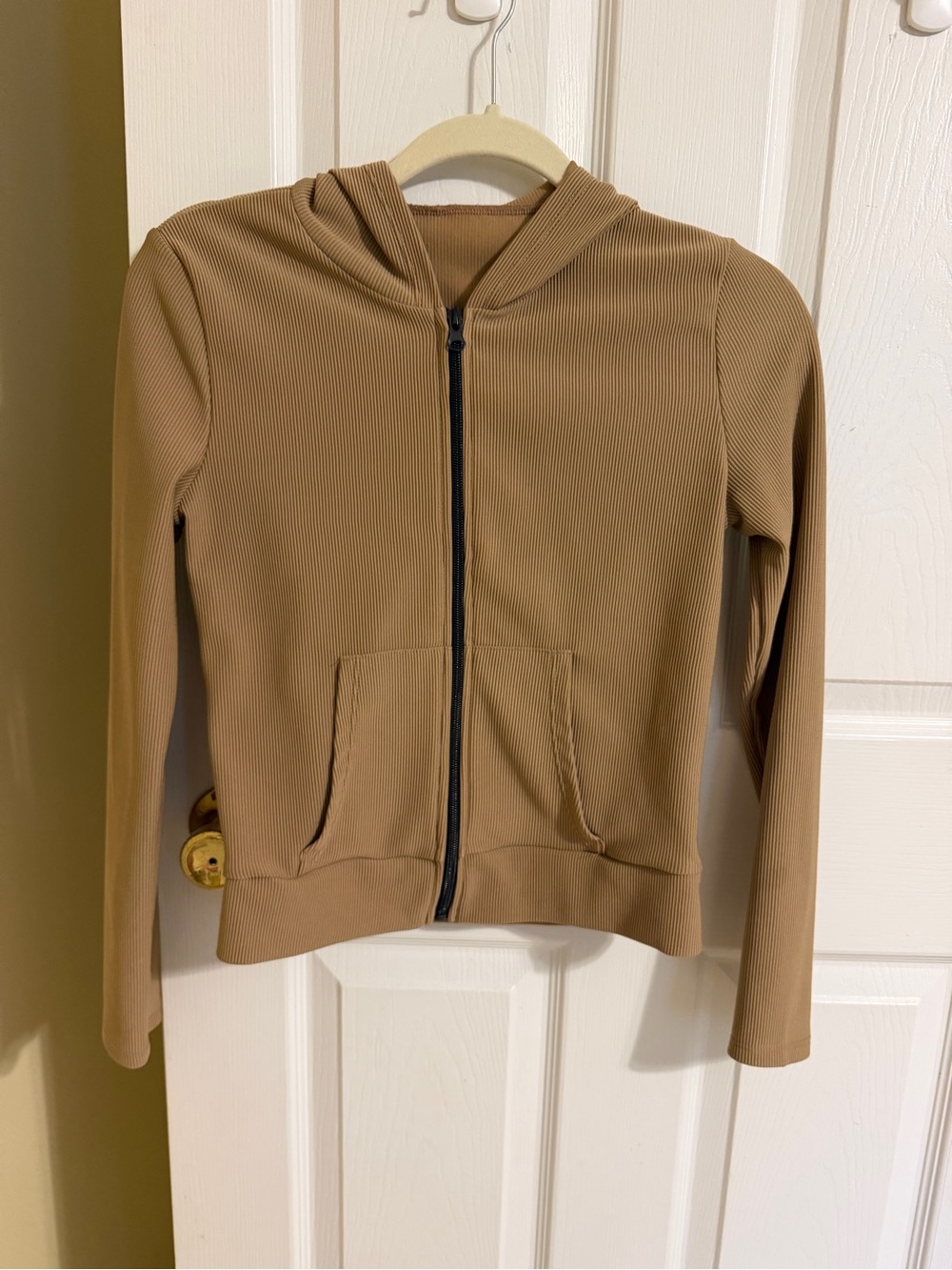 Women’s Ribbed Zip-Up Hoodie - Tan